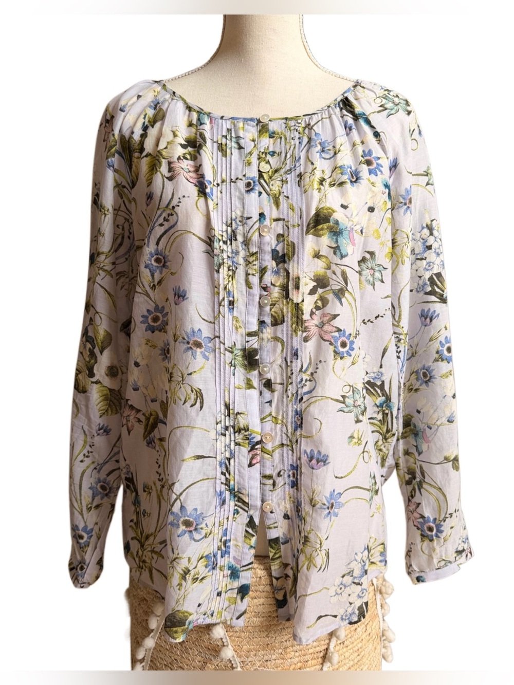 J Jill Floral Pintuck Blouse - Light Lavender/Blue
